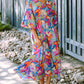 Abstract Print High Waist V Neck Maxi Dress