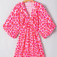 Leopard Print Elasticated V Neck 3/4 Puff Sleeve Dress