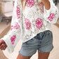 Flower Print Eyelet Drop Shoulder Sweater