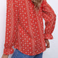 Printed Long Sleeve V-Neck Drawstring Shirt