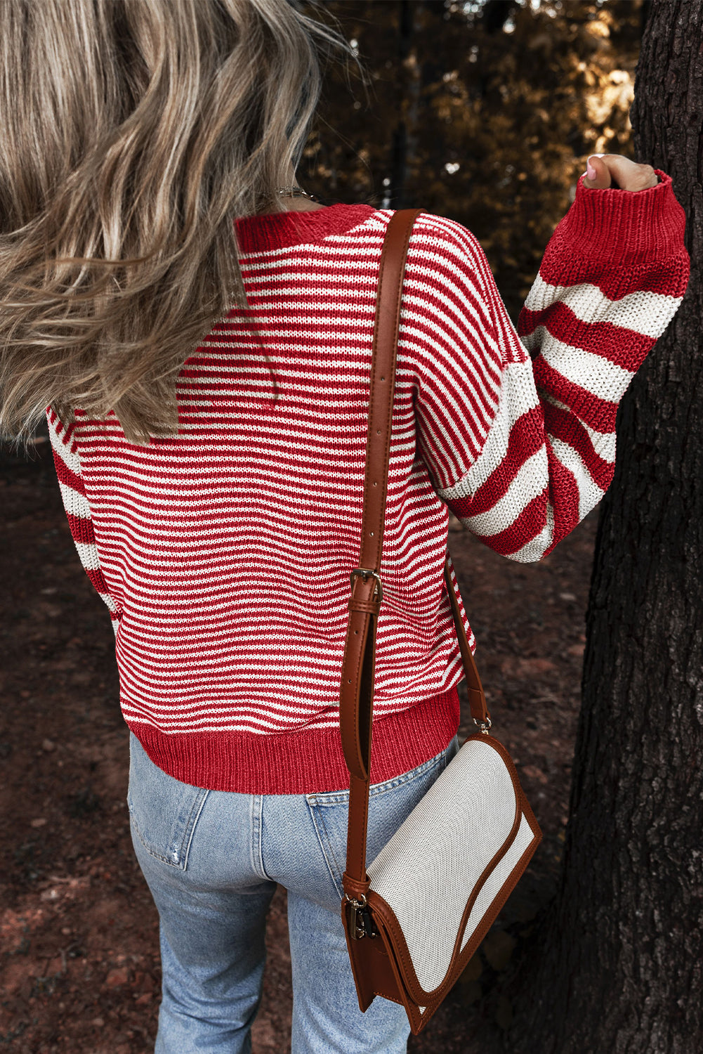 Stripe Geometric Textured Drop Shoulder Sweater