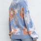 Floral O Neck Drop Shoulder Knitted Sweater