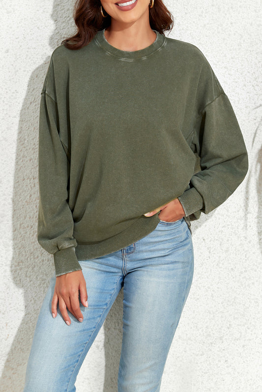 Vintage Wash Pocketed Round Neck Sweatshirt