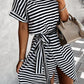 Stripe Short Sleeve Belted Wrapped Hemline Dress