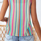 Stripe Rainbow Eyelet Knit Button Decor Tank Top