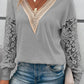 Lace Splicing V Neck Puff Sleeve Top