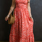 Floral Self Tie Straps Smocked Bodice Long Dress