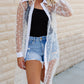 Polka Dot Print Collared Buttoned Mesh Duster Kimono