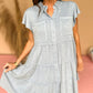 Mineral Washed Ruffle Sleeve Tiered Chambray Dress