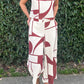 Abstract Printed Button Back Vest and Wide Leg Pants Set