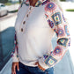 Geometric Patchwork Raglan Sleeve Henley Hoodie