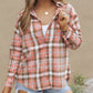 Drop Shoulder Rounded Hem Plaid Pattern Shirt