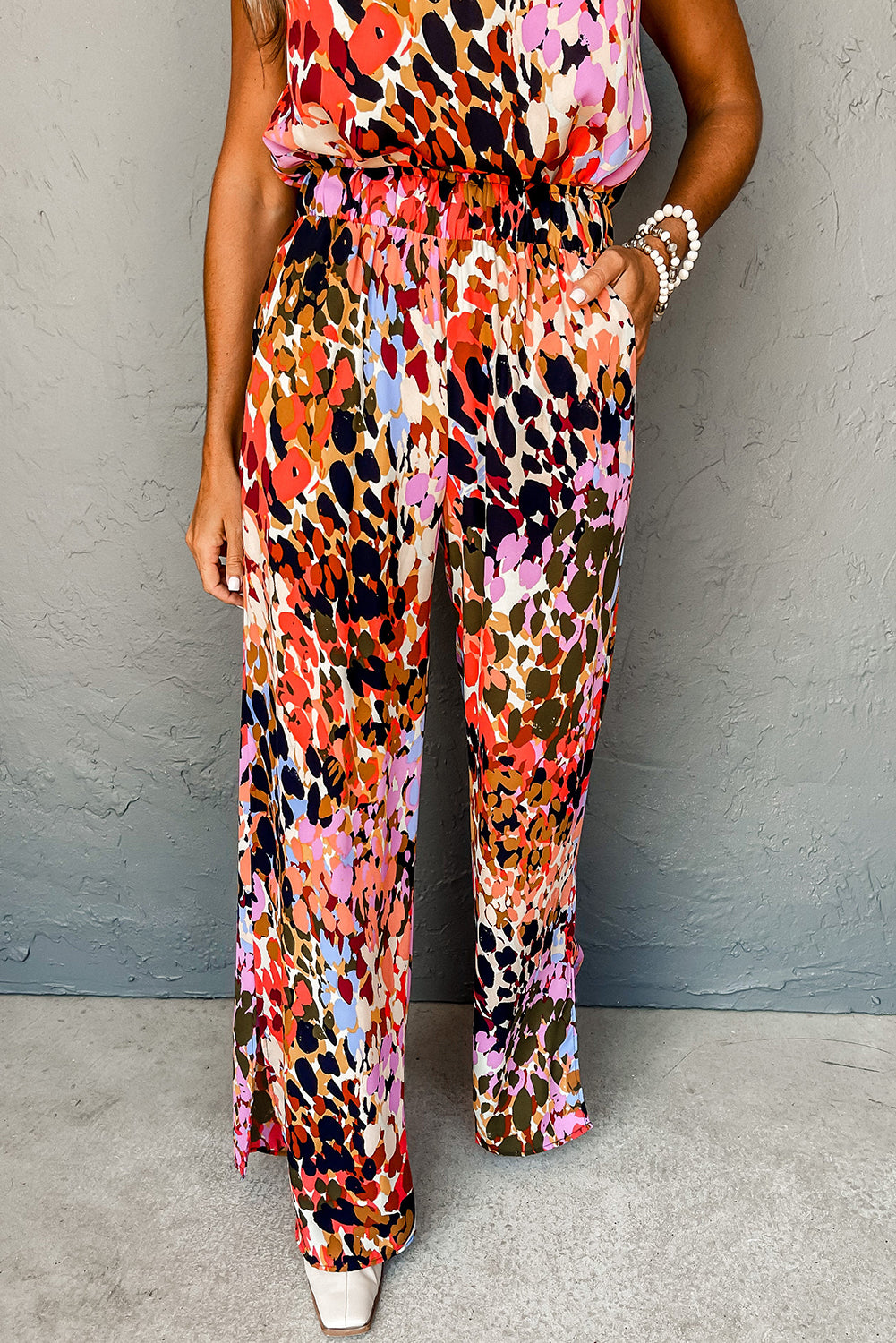 Multicolor Leopard Print Halter Tank Top and Pants Set
