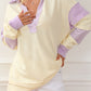 Colorblock Striped Split Neck Collared Sweatshirt