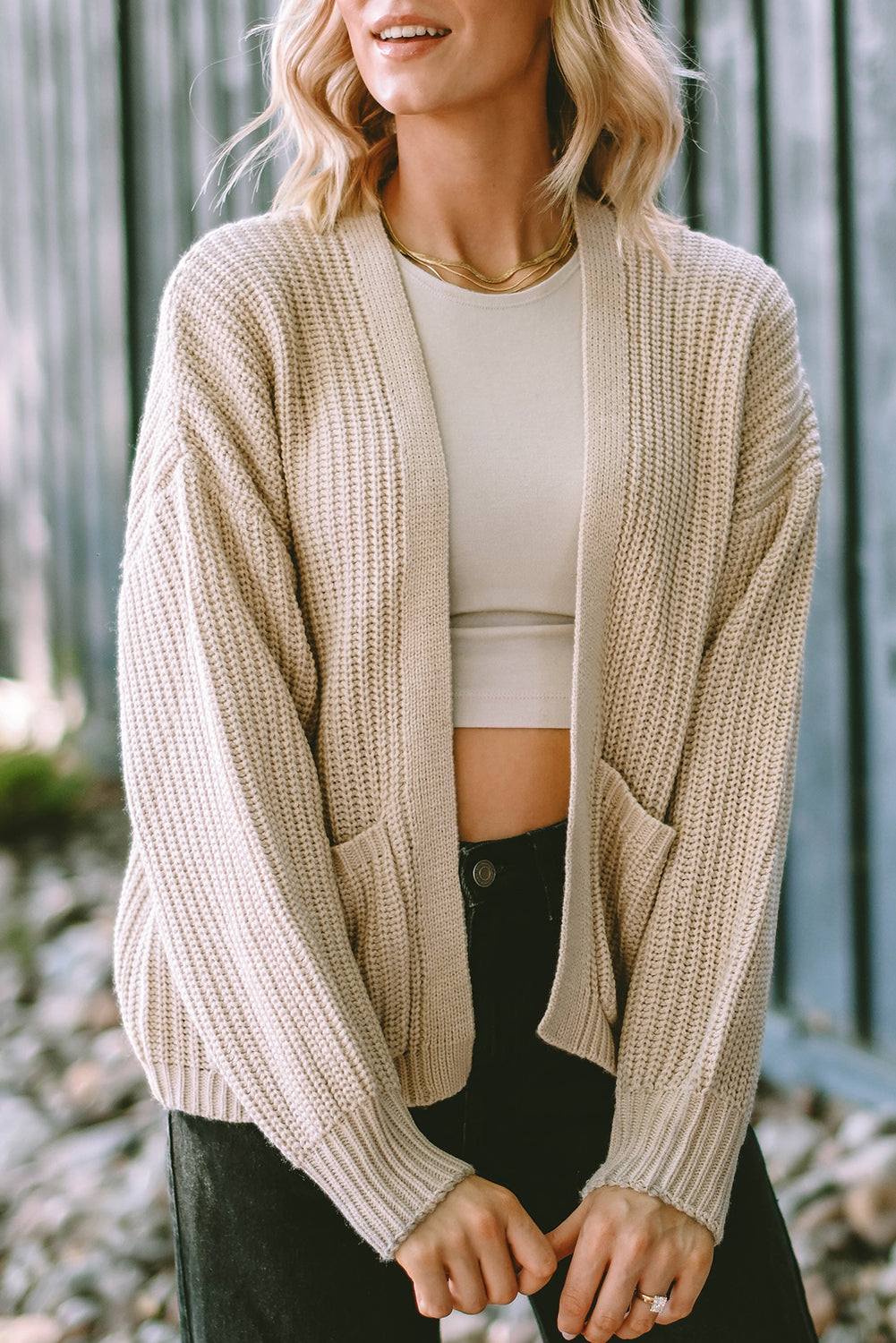 Solid Pocketed Open Short Cardigan