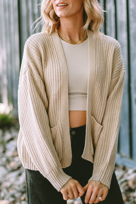 Solid Pocketed Open Short Cardigan