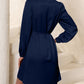 Lace Trim V Neck Tie Waist Long Sleeve Dress
