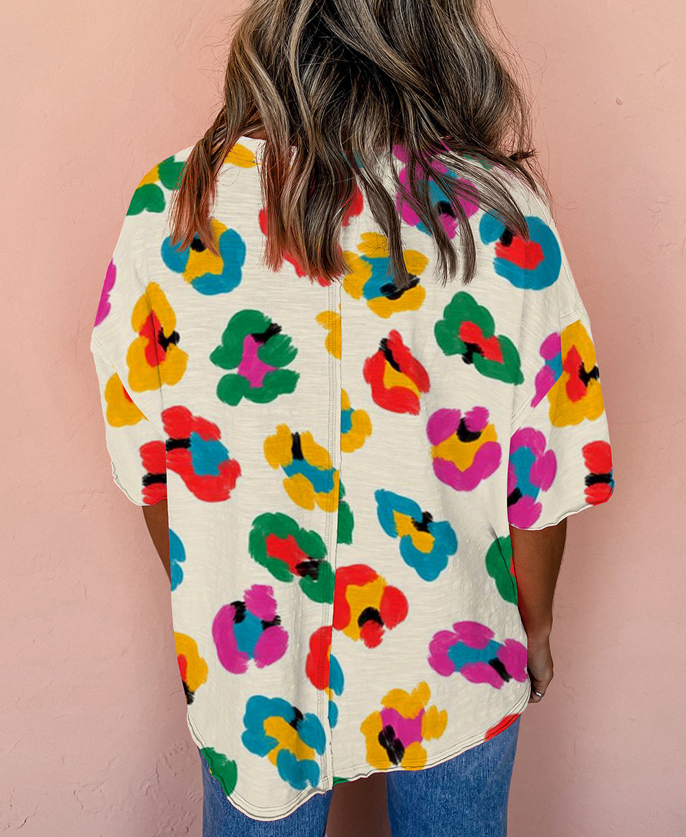 Leopard Drop Shoulder Oversize Tee