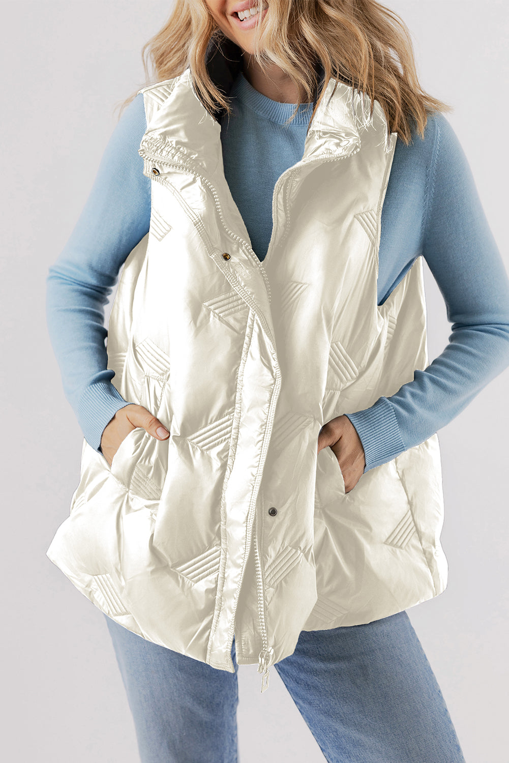 Quilted High Neck Zip Up Jacket Vest