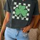Clover Checkered Print Mineral Wash Crewneck T Shirt