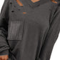 Distressed V Neck Patch Pocket Long Sleeve Top