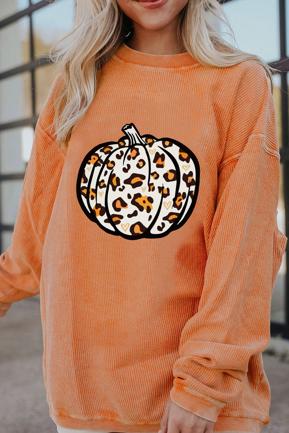 Pumpkin Graphic Corded Sweatshirt