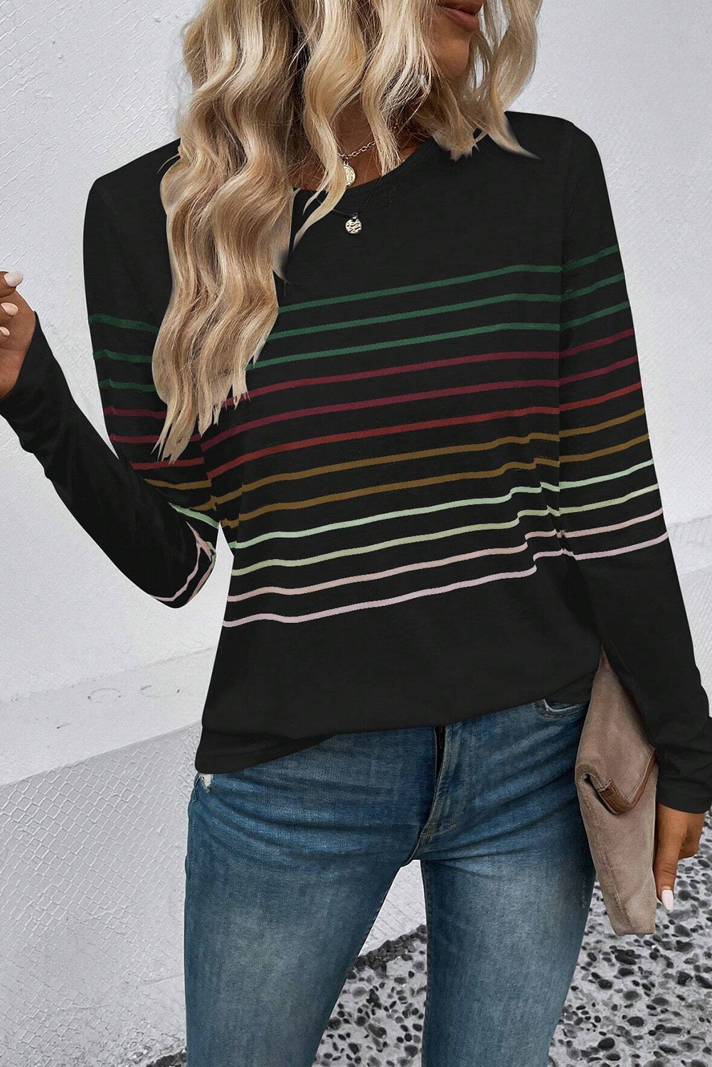 Striped Crew Neck Long Sleeve Top