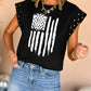 American Flag Print Studded Cap Sleeve T Shirt