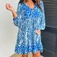 Bohemian Print Puff Sleeve Tied V Neck Flared Mini Dress