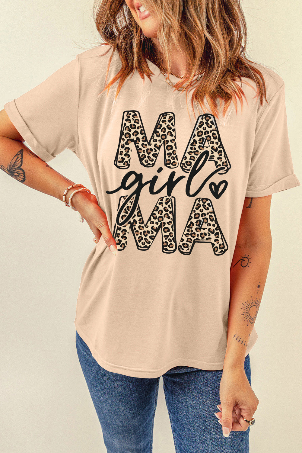 Lovely Mama Girl Leopard Graphic T Shirt