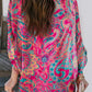 Paisley Print Tab Sleeve V-Neck Blouse