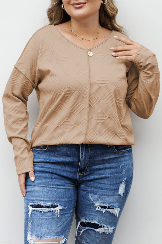 Plus Size Textured Drop Shoulder Exposed Seam Top