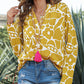 Floral Split Neck Long Sleeve Blouse