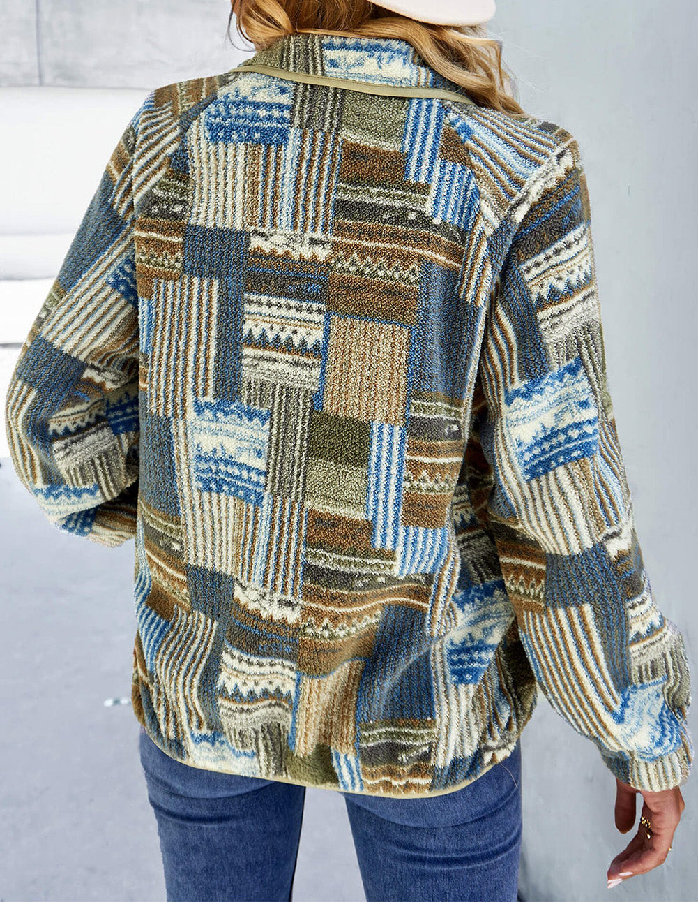 Western Colorblock Snap Buttoned Sherpa Jacket