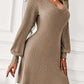 Textured Knit V-Neck Bishop Sleeve Sweater Dress
