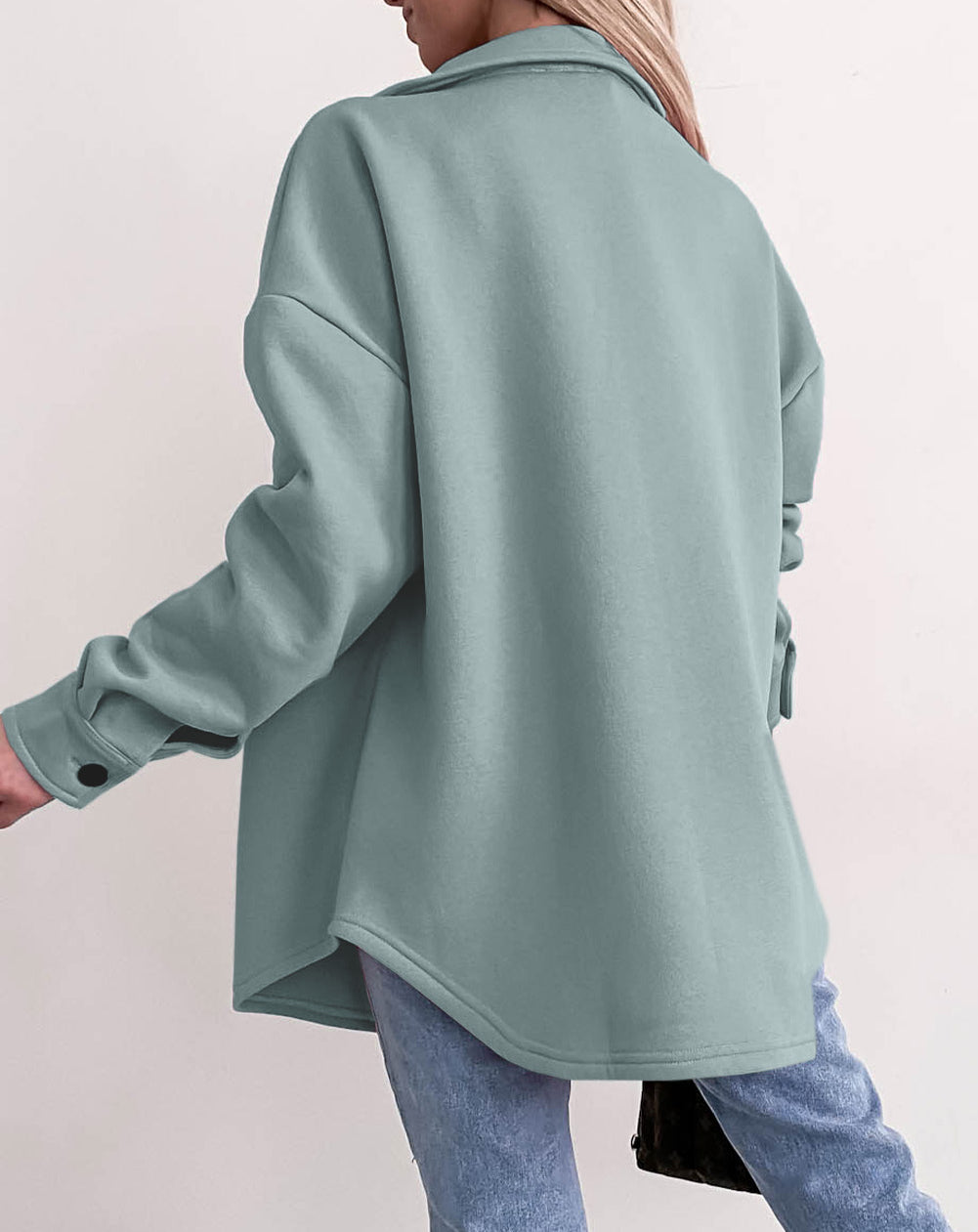 Solid Color Pocketed Button up Long Sleeve Shacket