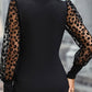 Leopard Mesh Puff Sleeve Patchwork Slim Fit Top