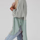 Crinkle Splicing Raw Hem High Low Oversized Blouse