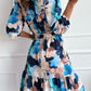 Abstract Floral Long Sleeve Tied Ruffle Dress