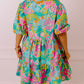 Plus Floral Print Puff Sleeve Tiered Shirt Dress