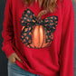 Halloween Bow Knot Pumpkin Print Drop Shoulder Plus Sweatshirt