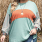Plus Size Striped Long Sleeve Colorblock Tee with Slits