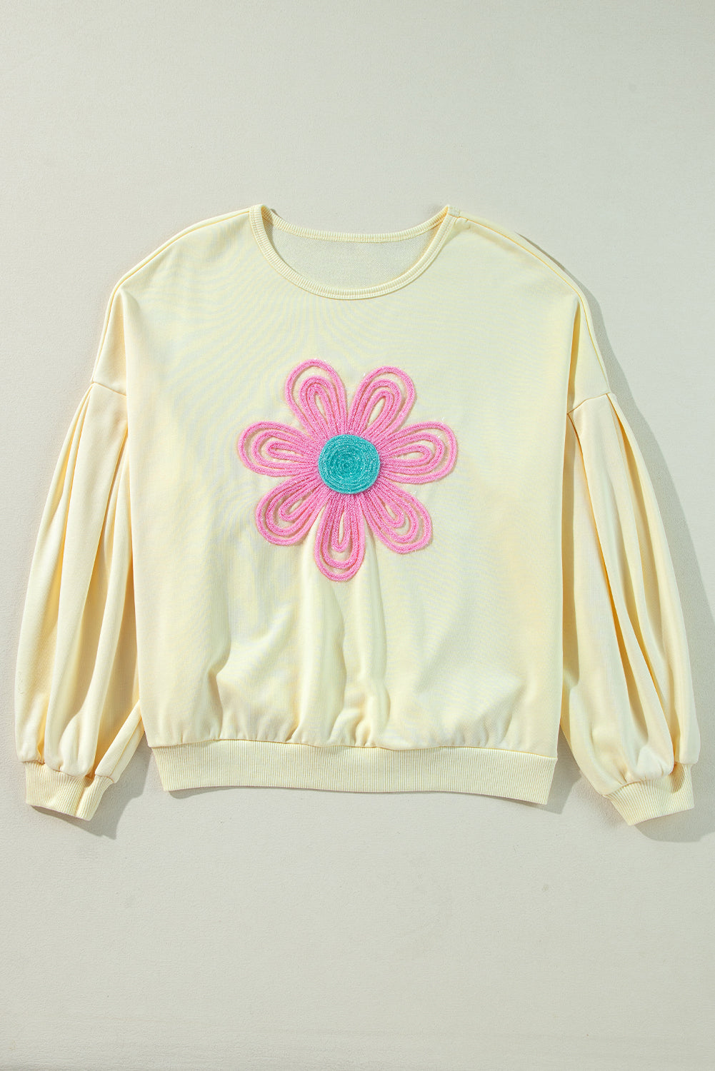 Tinsel Flower Dropped Puff Sleeve Sweatshirt