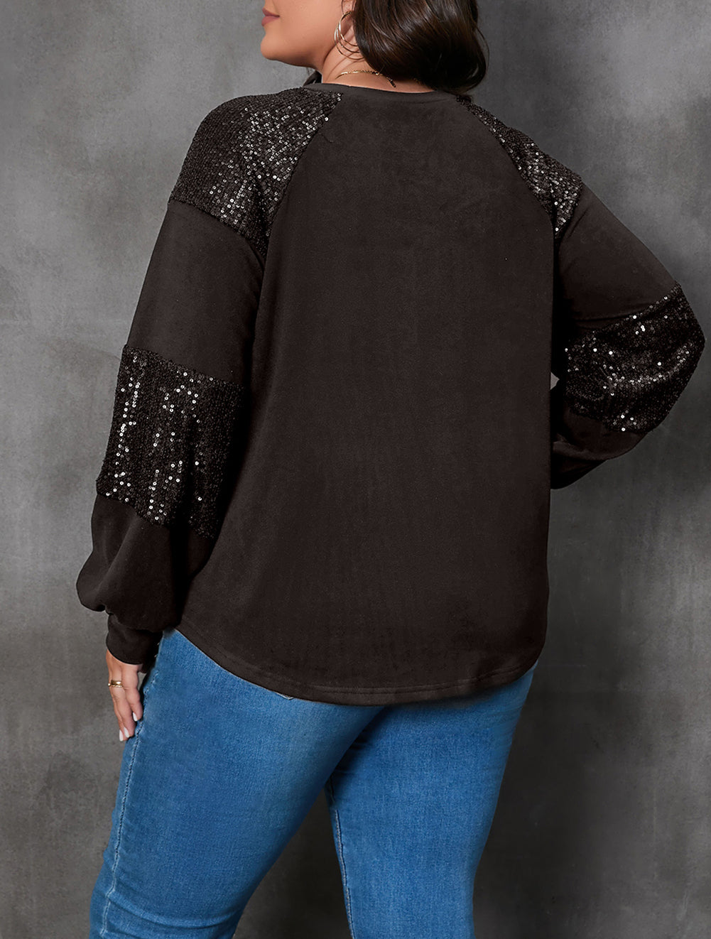 Plus HO HO HO Santa Graphic Sequined Puff Sleeve Top