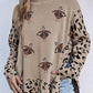 Sequin Turkey Leopard Mixed Pattern High Neck Sweater with Slits