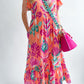 Abstract Floral Print Frill Neck Ruffle Maxi Dress