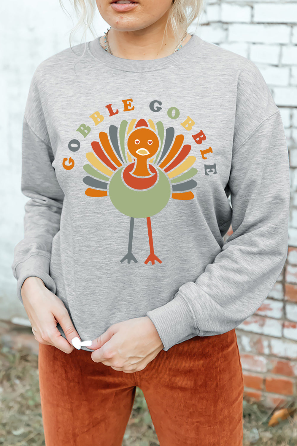GOBBLE GOBBLE Turkey Print Pullover Sweatshirt