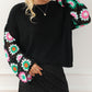 Floral Crochet Bell Sleeve Loose Sweater