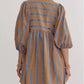 Stripe Contrast Striped Print 3/4 Sleeve Babydoll Plus Size Dress