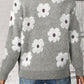 Floral Pattern Half Zip Drop Shoulder Sweater